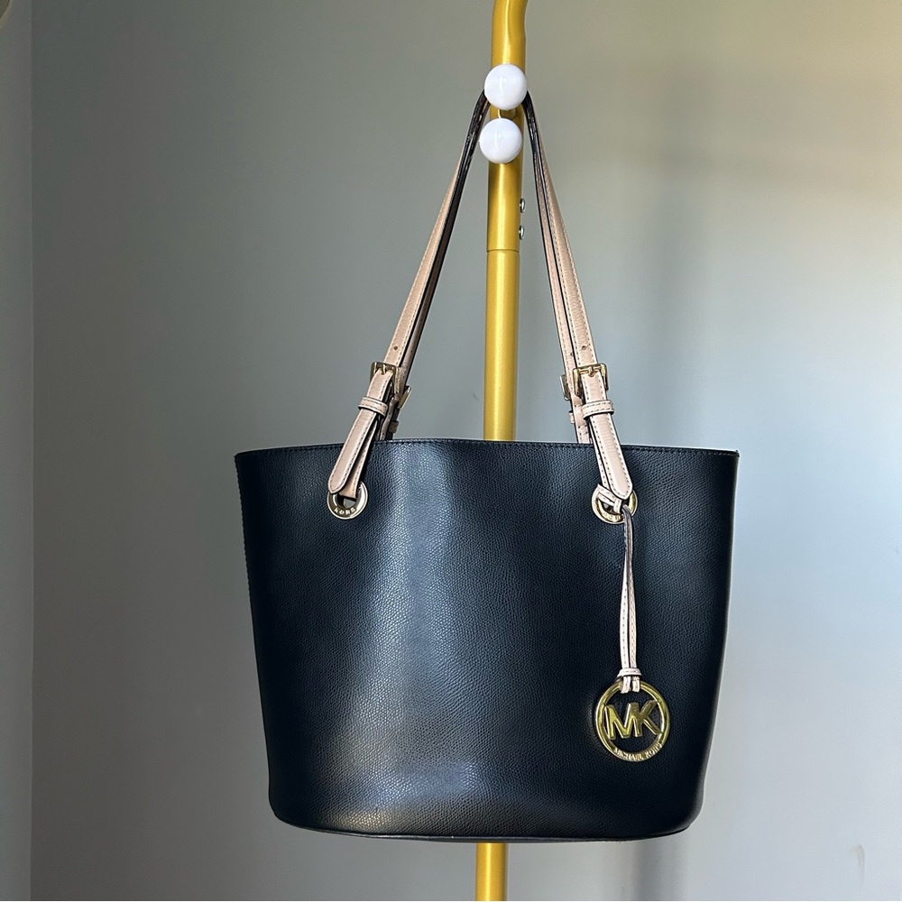Michael Kors Black and Tan Leather Totes with Gold Hardware